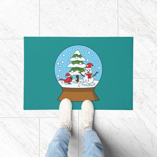 Schneeglobe mit Kardinal Snowman und Pine Tree Fußmatte (Indoor)