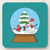 Schneeglobe mit Kardinal Snowman und Pine Tree Getränkeuntersetzer (Vorderseite)