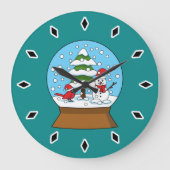 Schneeglobe mit Kardinal Snowman und Pine Tree Große Wanduhr (Vorderseite)
