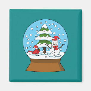 Schneeglobe mit Kardinal Snowman und Pine Tree Magnet