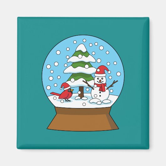 Schneeglobe mit Kardinal Snowman und Pine Tree Magnet (Vorne)