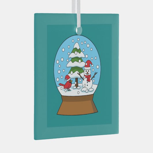 Schneeglobe mit Kardinal Snowman und Pine Tree Ornament Aus Glas (Vorderseite Rechts)