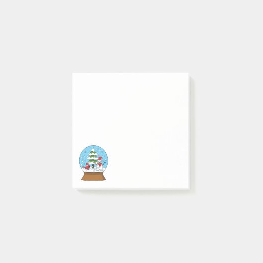 Schneeglobe mit Kardinal Snowman und Pine Tree Post-it Klebezettel (Vorderseite)