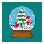 Schneeglobe mit Kardinal Snowman und Pine Tree Poster (Vorderseite)