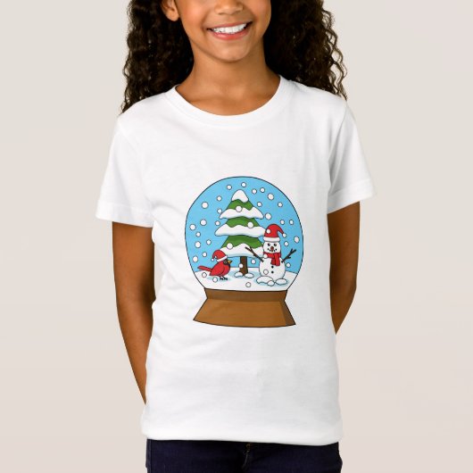 Schneeglobe mit Kardinal Snowman und Pine Tree T-Shirt (Vorderseite)