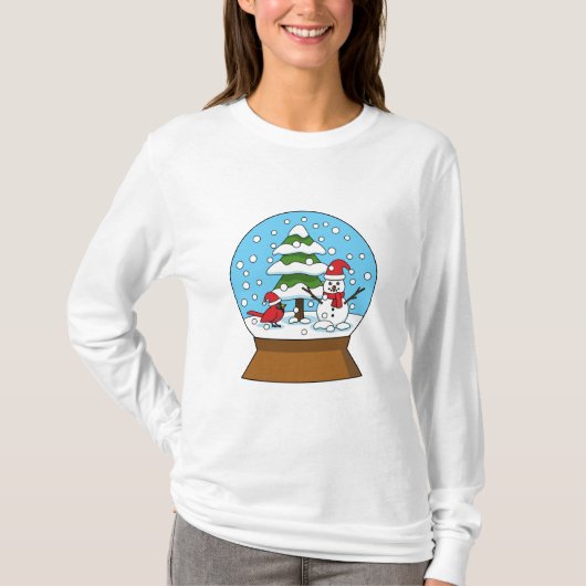 Schneeglobe mit Kardinal Snowman und Pine Tree T-Shirt (Vorderseite)