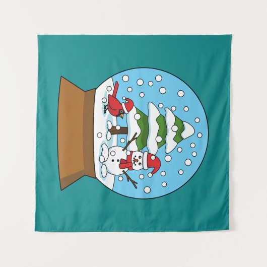 Schneeglobe mit Kardinal Snowman und Pine Tree Wandteppich (Vorderseite (Horizontal))