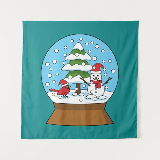 Schneeglobe mit Kardinal Snowman und Pine Tree Wandteppich (Vorderseite)