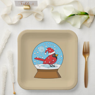 Schneeglobe mit Niedlichem rotem Kardinal Pappteller