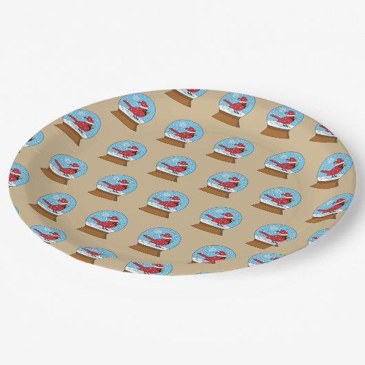 Schneeglobe mit Niedlichem rotem Kardinal Pappteller (Schrägansicht)