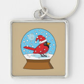 Schneeglobe mit Niedlichem rotem Kardinal Schlüsselanhänger (Vorne)