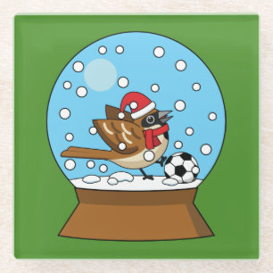Schneeglobe mit Niedlichem Sparrow-Spielfußball Glasuntersetzer