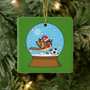 Schneeglobe mit Niedlichem Sparrow-Spielfußball Keramikornament