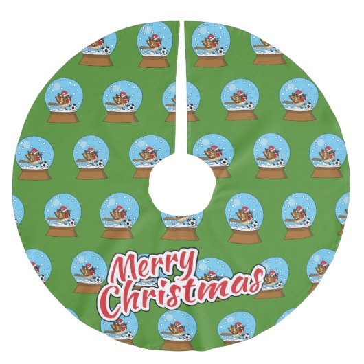 Schneeglobe mit Niedlichem Sparrow-Spielfußball Polyester Weihnachtsbaumdecke (Vorderseite)