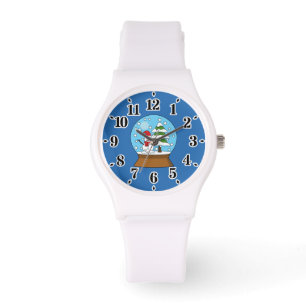 Schneeglobe mit Schneemann und Pine Tree Armbanduhr