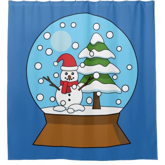 Schneeglobe mit Schneemann und Pine Tree Duschvorhang (Vorderseite)
