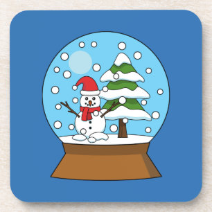 Schneeglobe mit Schneemann und Pine Tree Getränkeuntersetzer