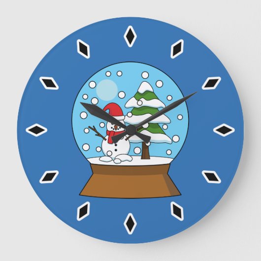 Schneeglobe mit Schneemann und Pine Tree Große Wanduhr (Vorderseite)