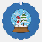 Schneeglobe mit Schneemann und Pine Tree Ornament Karte (Vorderseite)