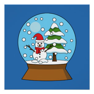 Schneeglobe mit Schneemann und Pine Tree Poster