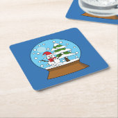 Schneeglobe mit Schneemann und Pine Tree Rechteckiger Pappuntersetzer (angewinkelt)