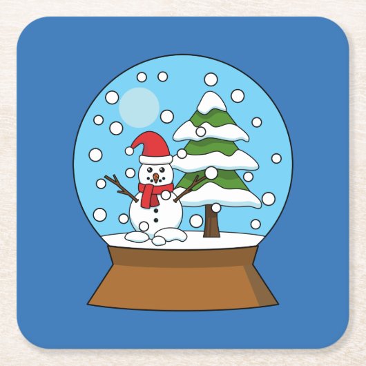 Schneeglobe mit Schneemann und Pine Tree Rechteckiger Pappuntersetzer (Vorderseite)