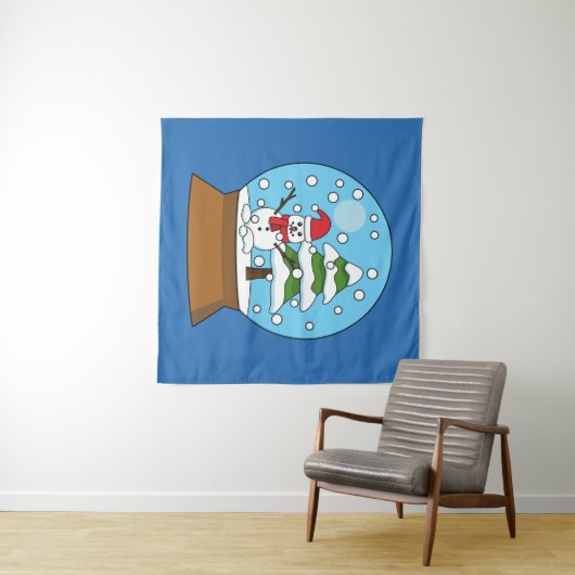 Schneeglobe mit Schneemann und Pine Tree Wandteppich (Beispiel (Horizontal))