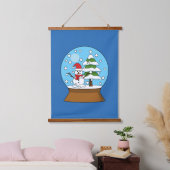 Schneeglobe mit Schneemann und Pine Tree Wandteppich Mit Holzrahmen (Schlafzimmer)