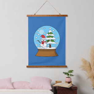 Schneeglobe mit Schneemann und Pine Tree Wandteppich Mit Holzrahmen