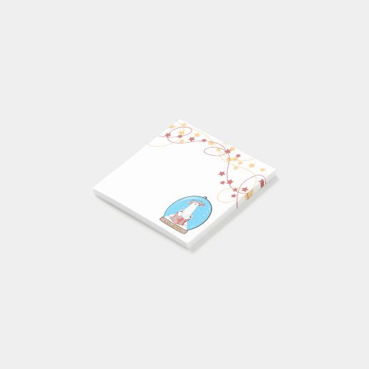 Schneeglobe Weihnachtsbär Post-it Klebezettel (angewinkelt)