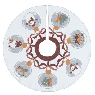 Schneegloben mit Schneemann, Elf, Glocken, Hirsch Polyester Weihnachtsbaumdecke