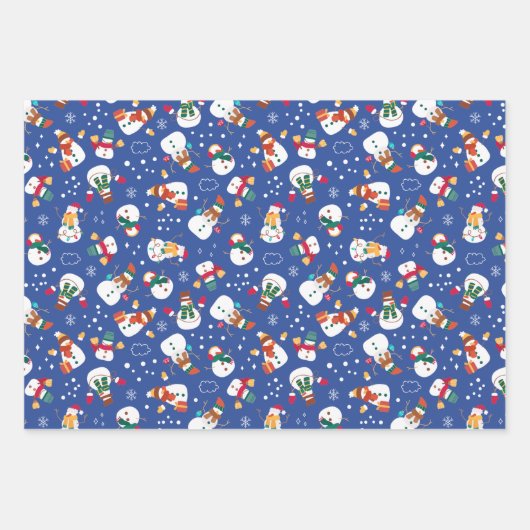 Schneegloben und Schneemänner Set von 3 Geschenkpapier Set (Vorderseite 3)