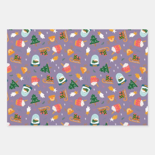 Schneegloben und Schneemänner Set von 3 Geschenkpapier Set (Vorderseite 2)