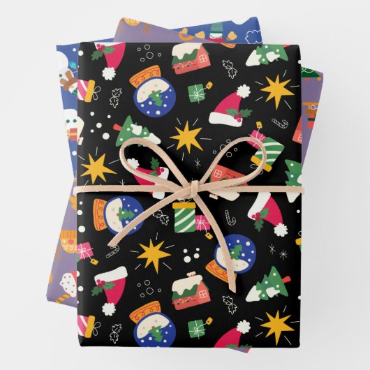 Schneegloben und Schneemänner Set von 3 Geschenkpapier Set (Beispiel)