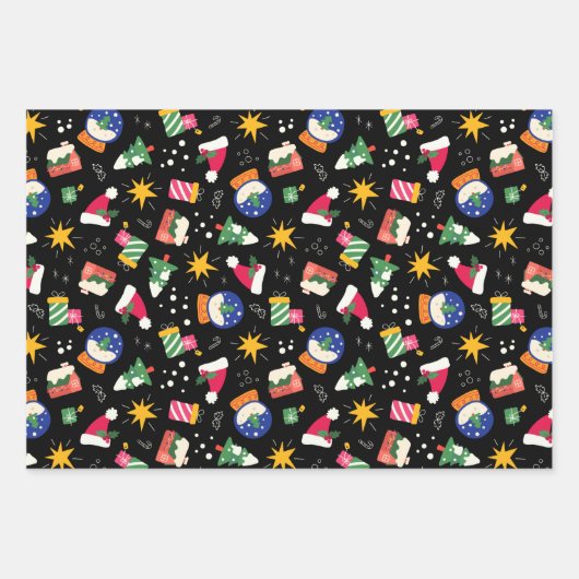 Schneegloben und Schneemänner Set von 3 Geschenkpapier Set (Vorderseite)