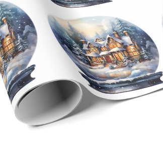 Schneeglobus Weihnachten Wasserfarbe Haus Geschenkpapier