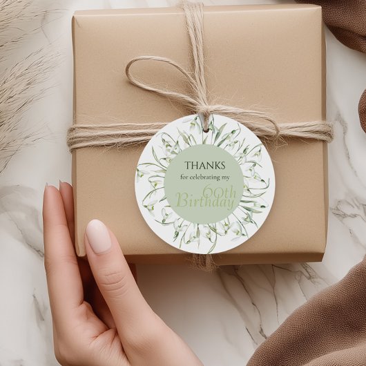 Schneeglöckchen 60. Geburtstag Aquarell Botanisch  Geschenkanhänger