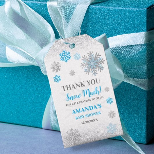 Schneeglöckchen Blau & Silber Baby Shower Dankesch Geschenkanhänger