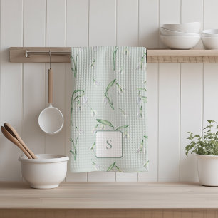 Schneeglöckchen-Blume Grün Monogrammiert Geschirrtuch
