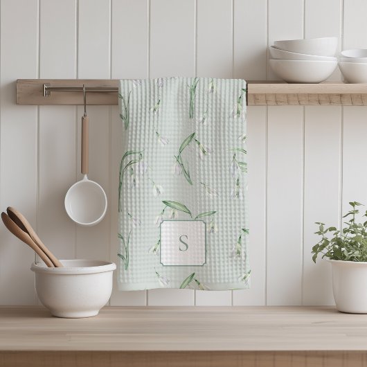 Schneeglöckchen-Blume Grün Monogrammiert Geschirrtuch