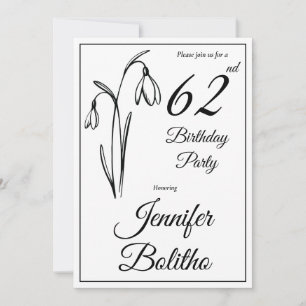 Schneeglöckchen Floral Schwarz Weiß Geburtstag jed Einladung