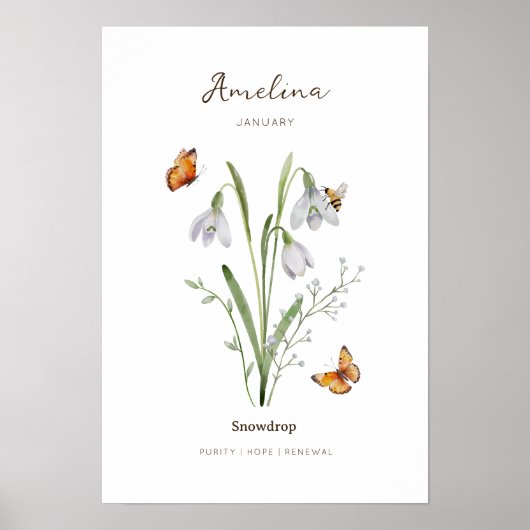 Schneeglöckchen-Geburtsmonats-Blumenposter Poster (Vorne)