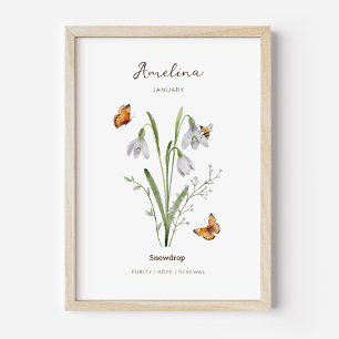 Schneeglöckchen-Geburtsmonats-Blumenposter Poster