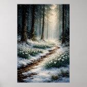 Schneeglöckchen im Winterwald Poster (Vorne)