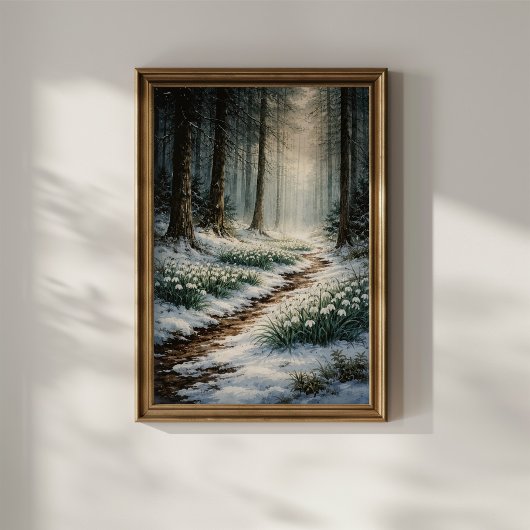 Schneeglöckchen im Winterwald Poster