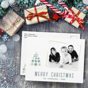 Schneeglöckchen-Weihnachtsbaum-Familienfoto Feiertagspostkarte