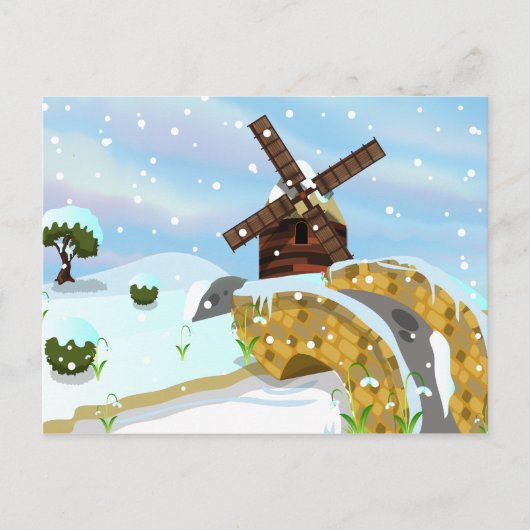 Schneeglöckchen-Windmühle Postkarte (Vorderseite)