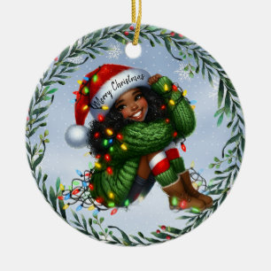 Schneeglück und ein Nikolaushut der Wünsche Keramik Ornament