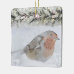 Schneeglückliches Weihnachts-Rotkehlchen-Vogel Keramikornament