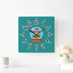 Schneegolle mit dem Weihnachtsklaus Quadratische Wanduhr